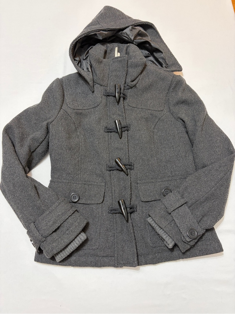 Black Poppy PacSun Y2K Wool Toggle Coat Jacket Charcoal Gray Detachable Hood M